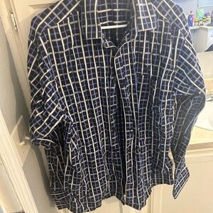 Bachrach Men's Blue and Black Checkered Casual Button Down Shirt